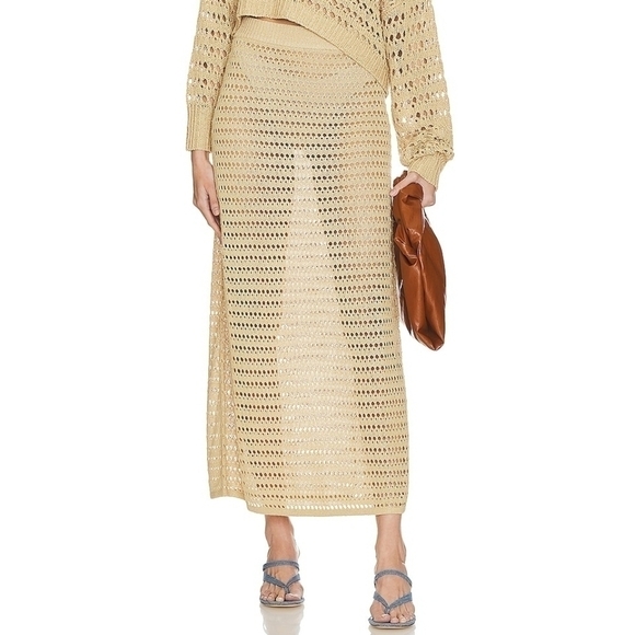 L'Academie‎ Los Angeles Jalisa Open Stitch Crochet Maxi Skirt Tan Size Medium - Picture 1 of 9